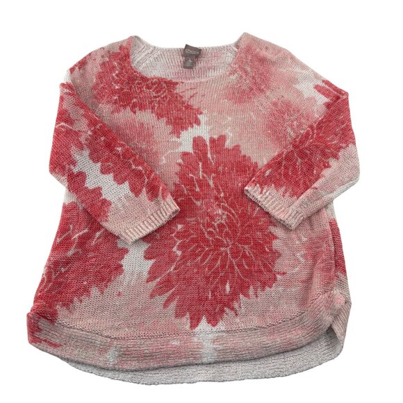 Chicos Red & Pink Floral Print Sweater Size 1 Women's Medium Lightweight - Picture 1 of 5